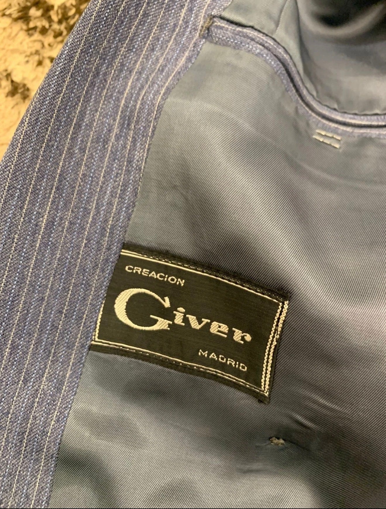 Vintage pure wool classic blue double breasted striped suit 40R 40L