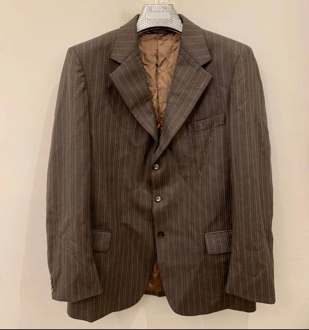 1970s Vintage woollen wool brown striped 3 button suit jacket blazer 42R 42L