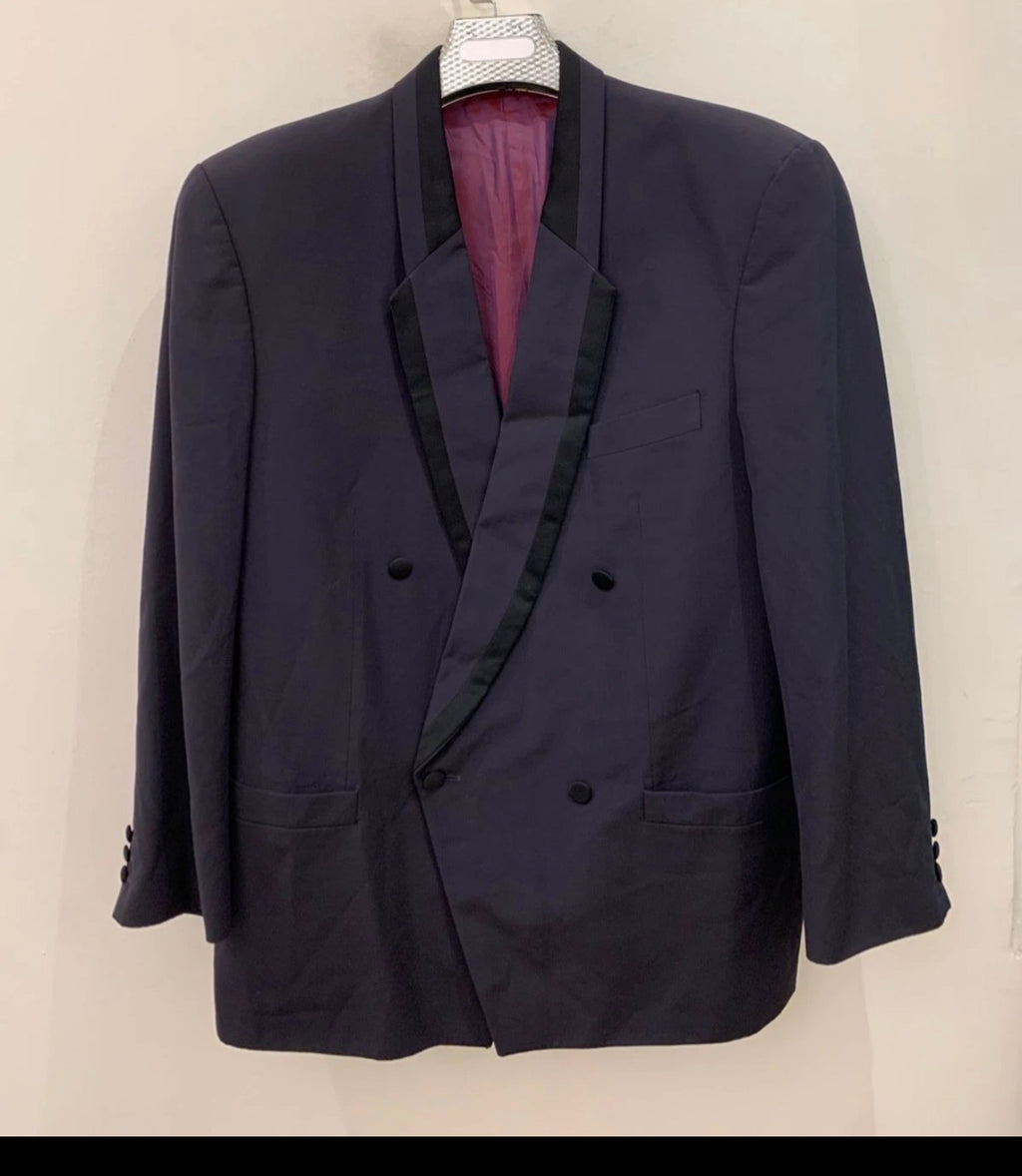 Vintage wool blend double breasted navy Tuxedo night classic suit 44R