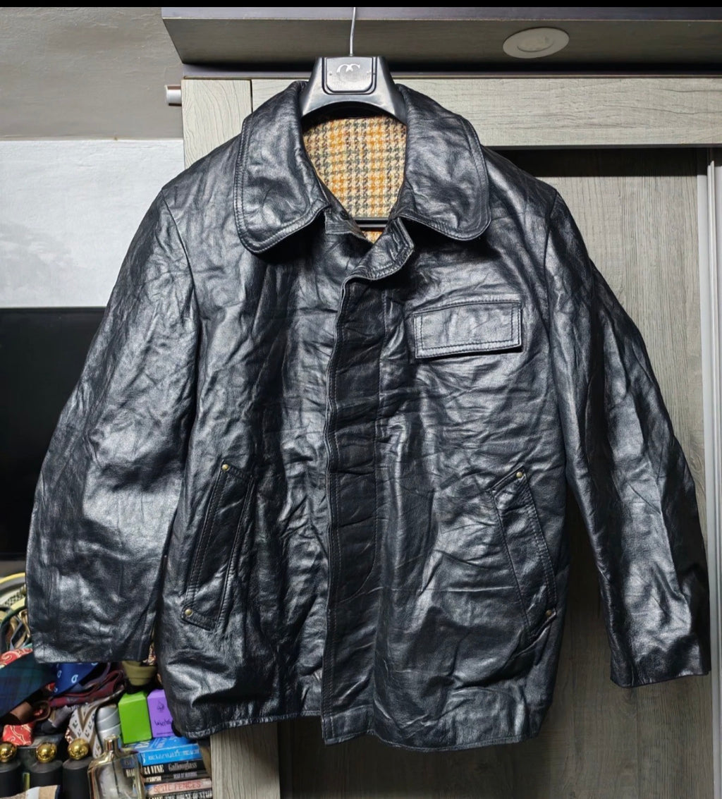 Vintage classic Genuine Real Leather black jacket sweater 46R 46S XL
