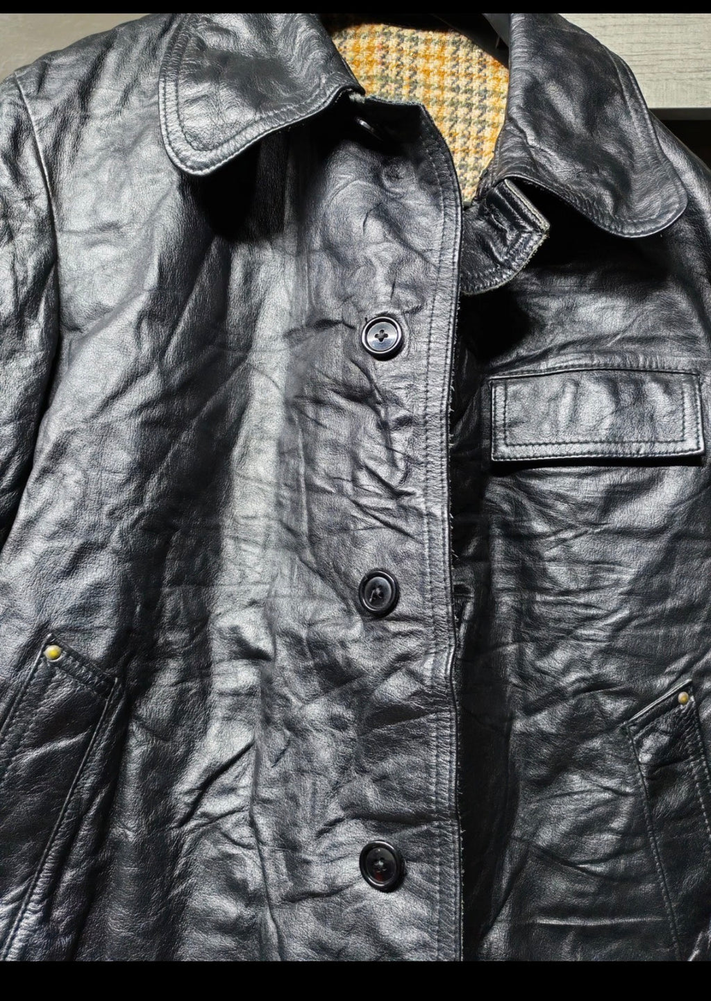 Vintage classic Genuine Real Leather black jacket sweater 46R 46S XL