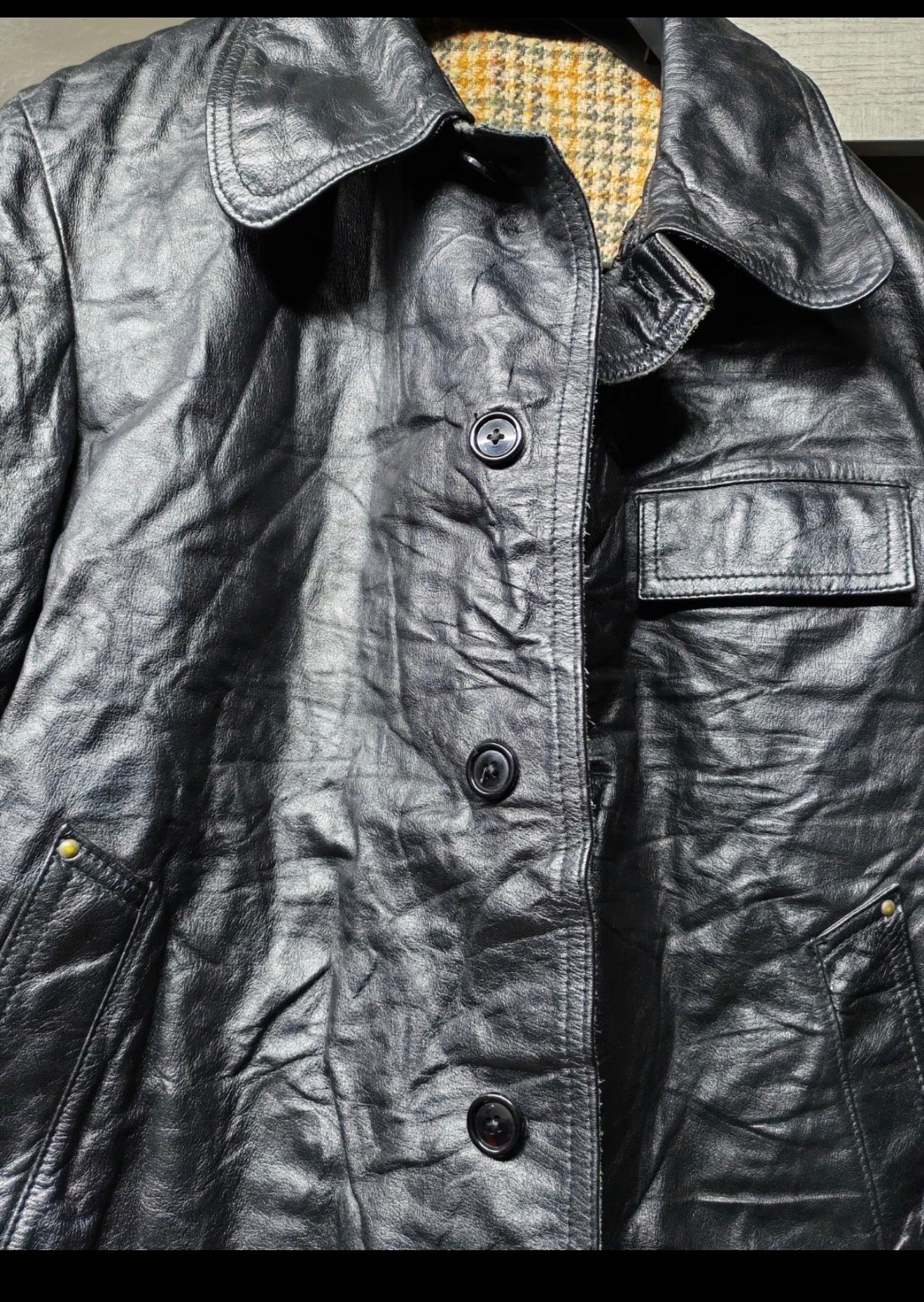 Vintage classic Genuine Real Leather black jacket sweater 46R 46S XL