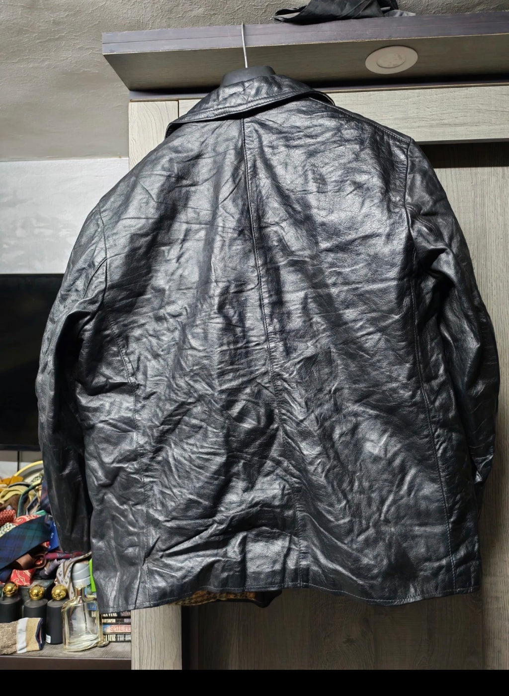 Vintage classic Genuine Real Leather black jacket sweater 46R 46S XL
