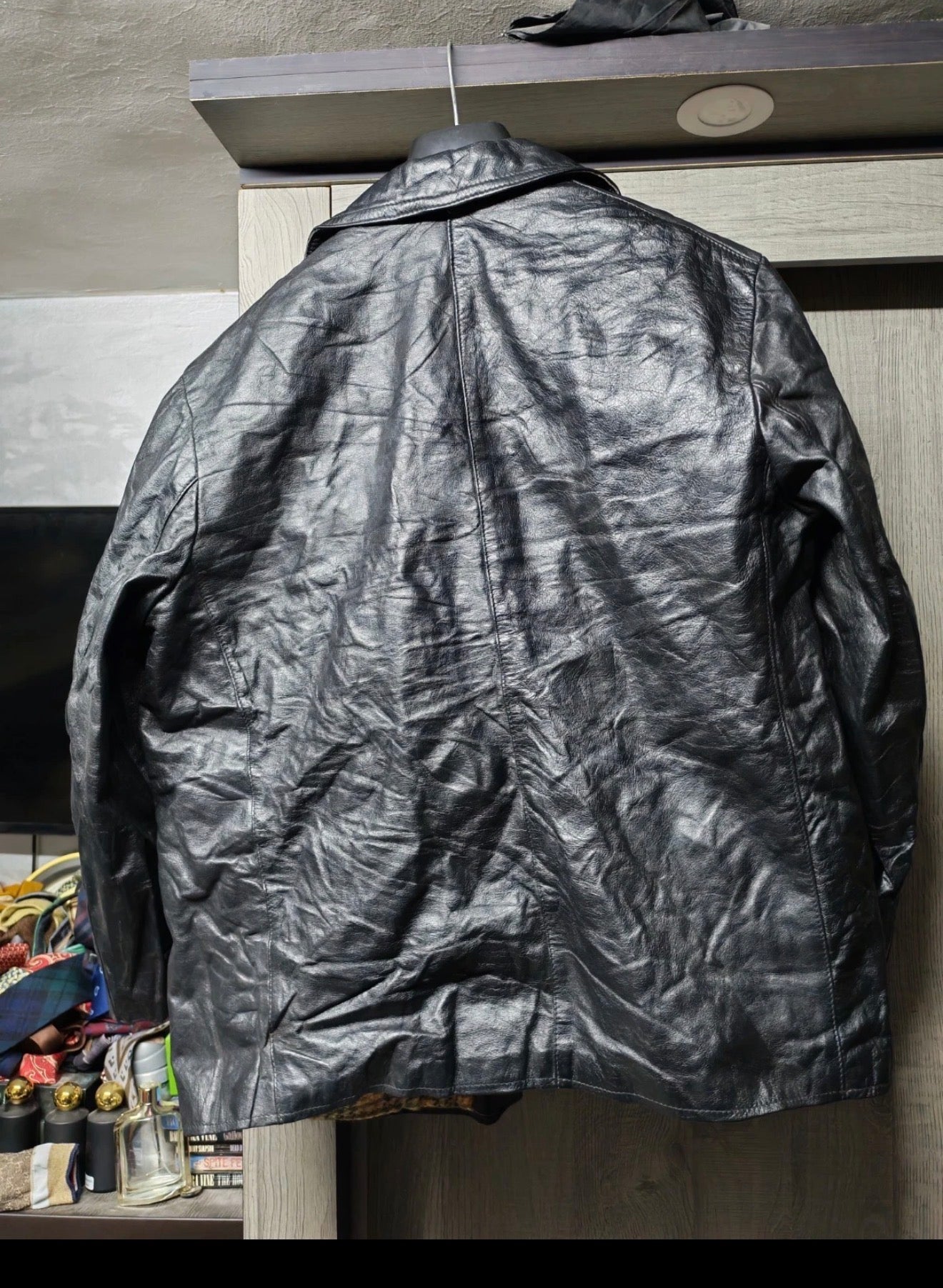 Vintage classic Genuine Real Leather black jacket sweater 46R 46S XL