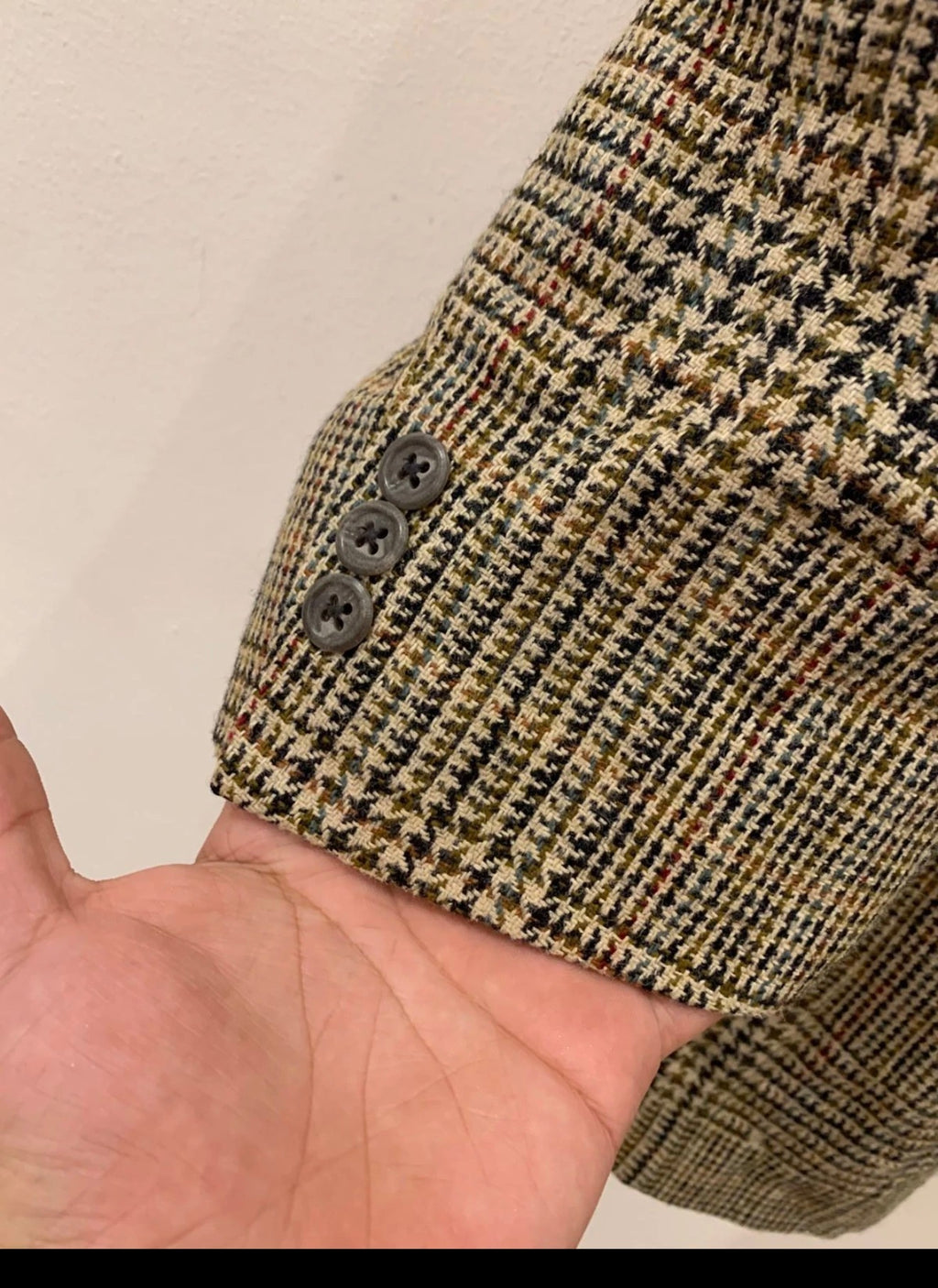 Vintage wool silk houndstooth classic brown hunting jacket blazer 46R 46L XL