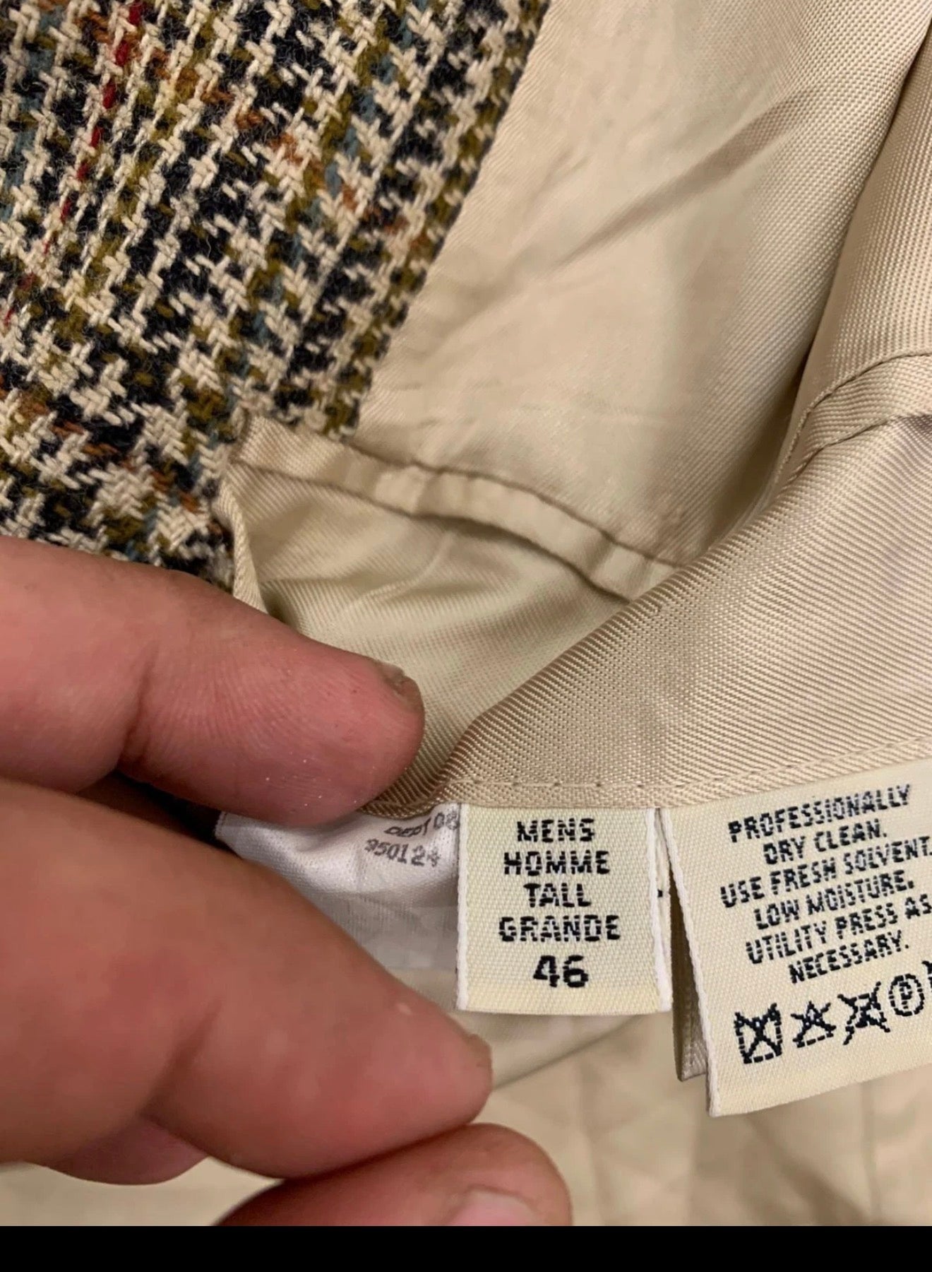 Vintage wool silk houndstooth classic brown hunting jacket blazer 46R 46L XL