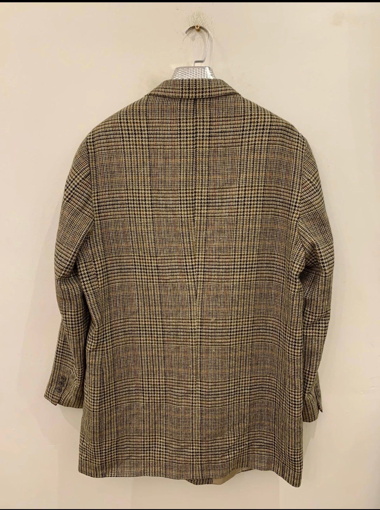 Vintage wool silk houndstooth classic brown hunting jacket blazer 46R 46L XL