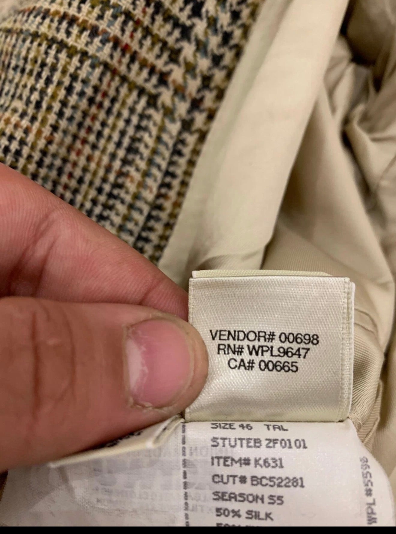 Vintage wool silk houndstooth classic brown hunting jacket blazer 46R 46L XL