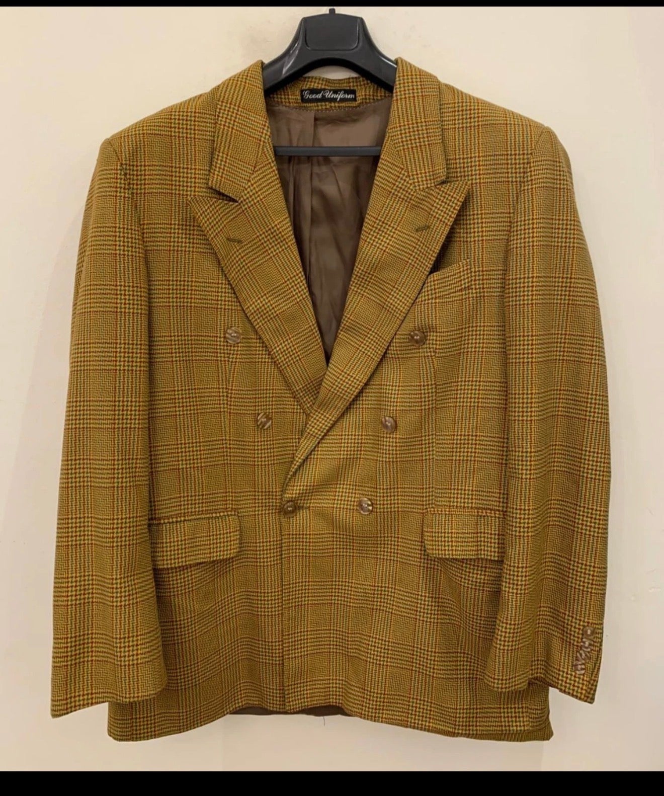 Vintage wool blend houndstooth double breasted classic jacket blazer 44R 44L