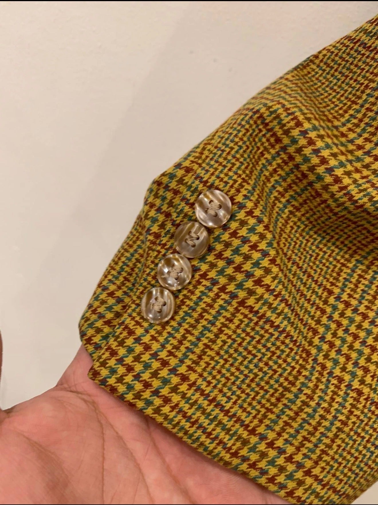Vintage wool blend houndstooth double breasted classic jacket blazer 44R 44L