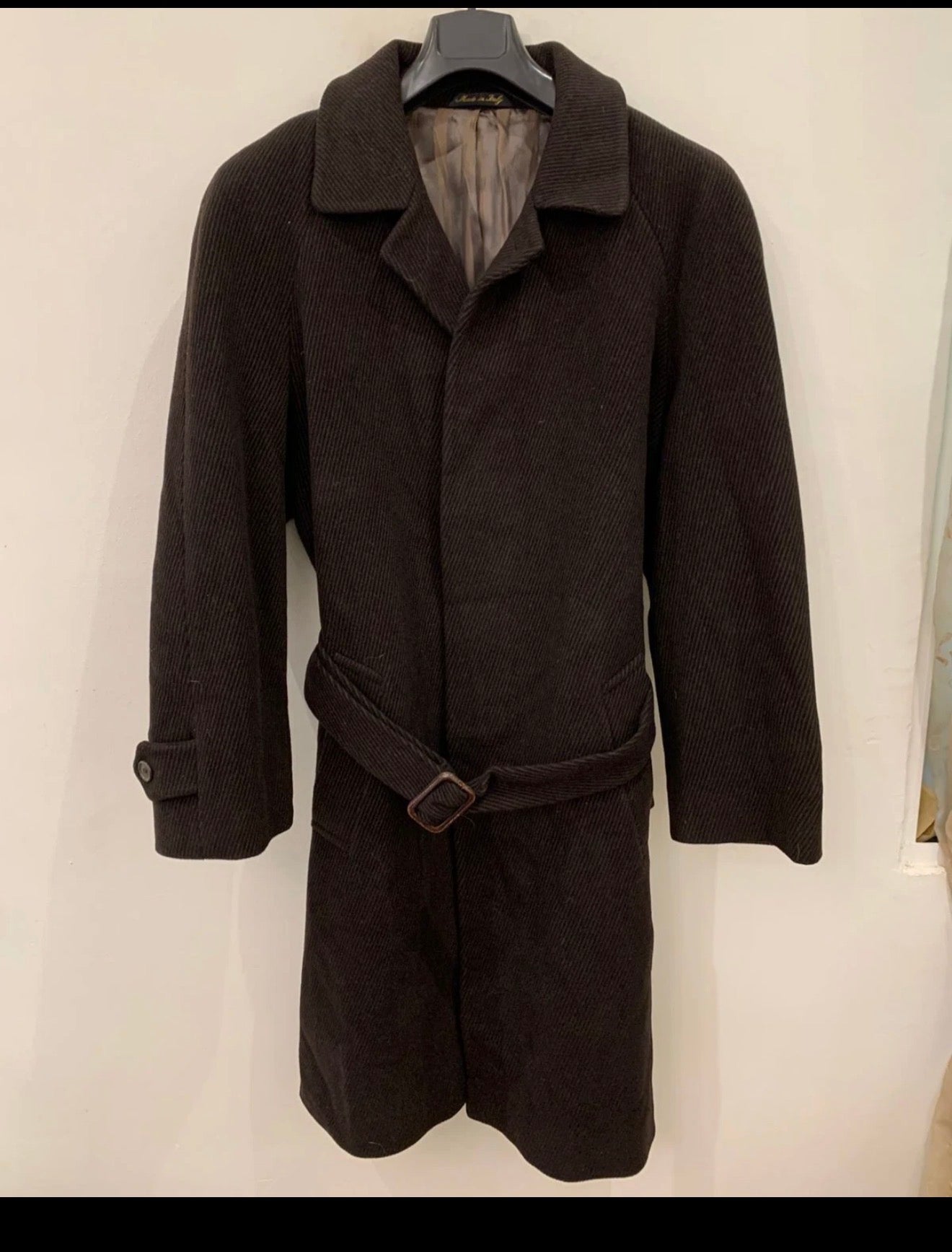 Vintage Mario Valente Wool Cashmere blend belted brown raglan over coat 46R XL