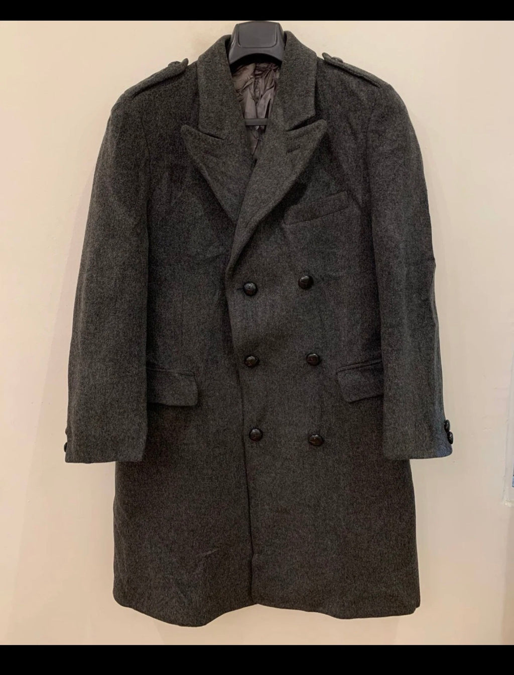 1970s vintage pure Merino Wool double breasted charcoal over coat 40R 40S