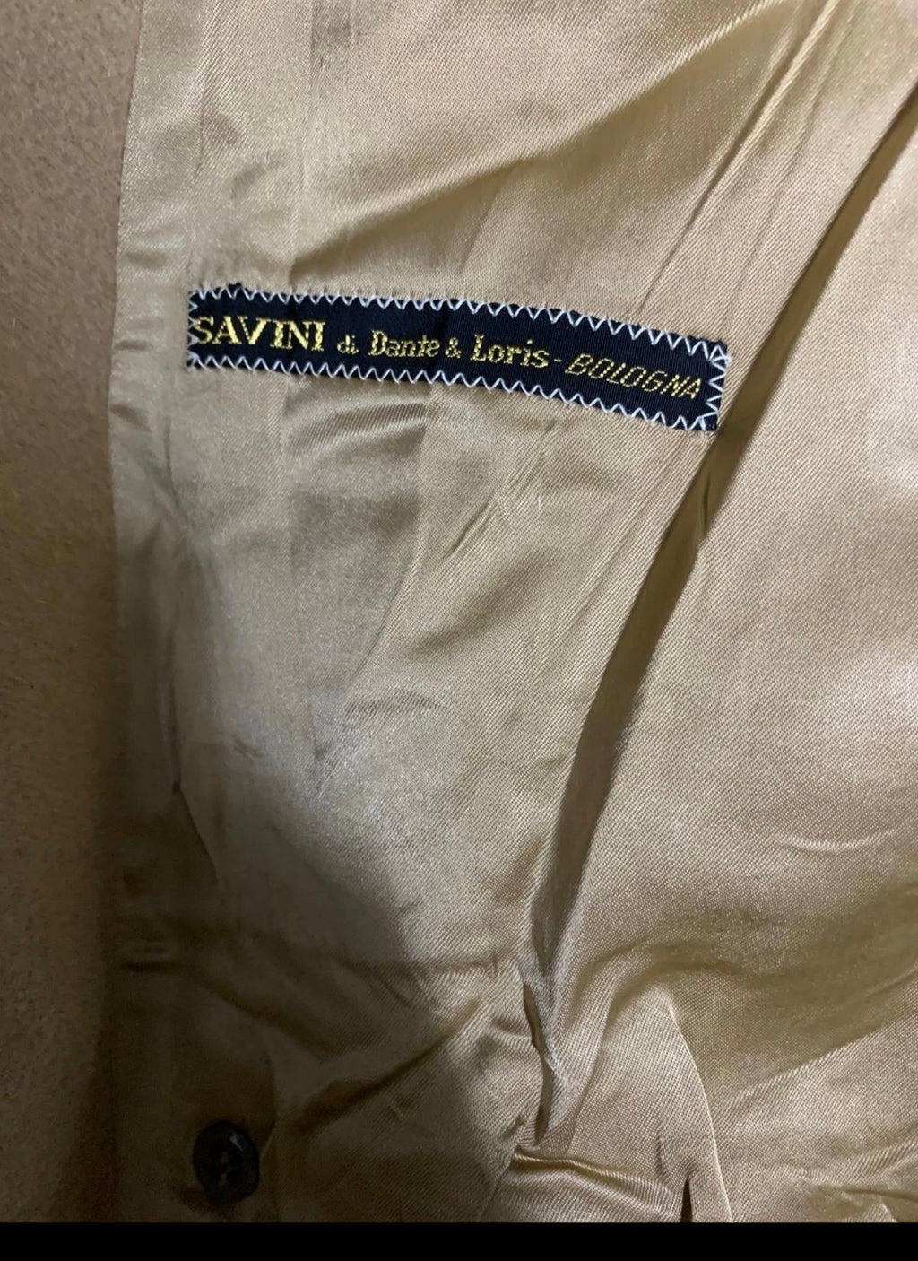 Vintage Savini classic wool Cashmere db gangster camel beige Suit over coat 40R