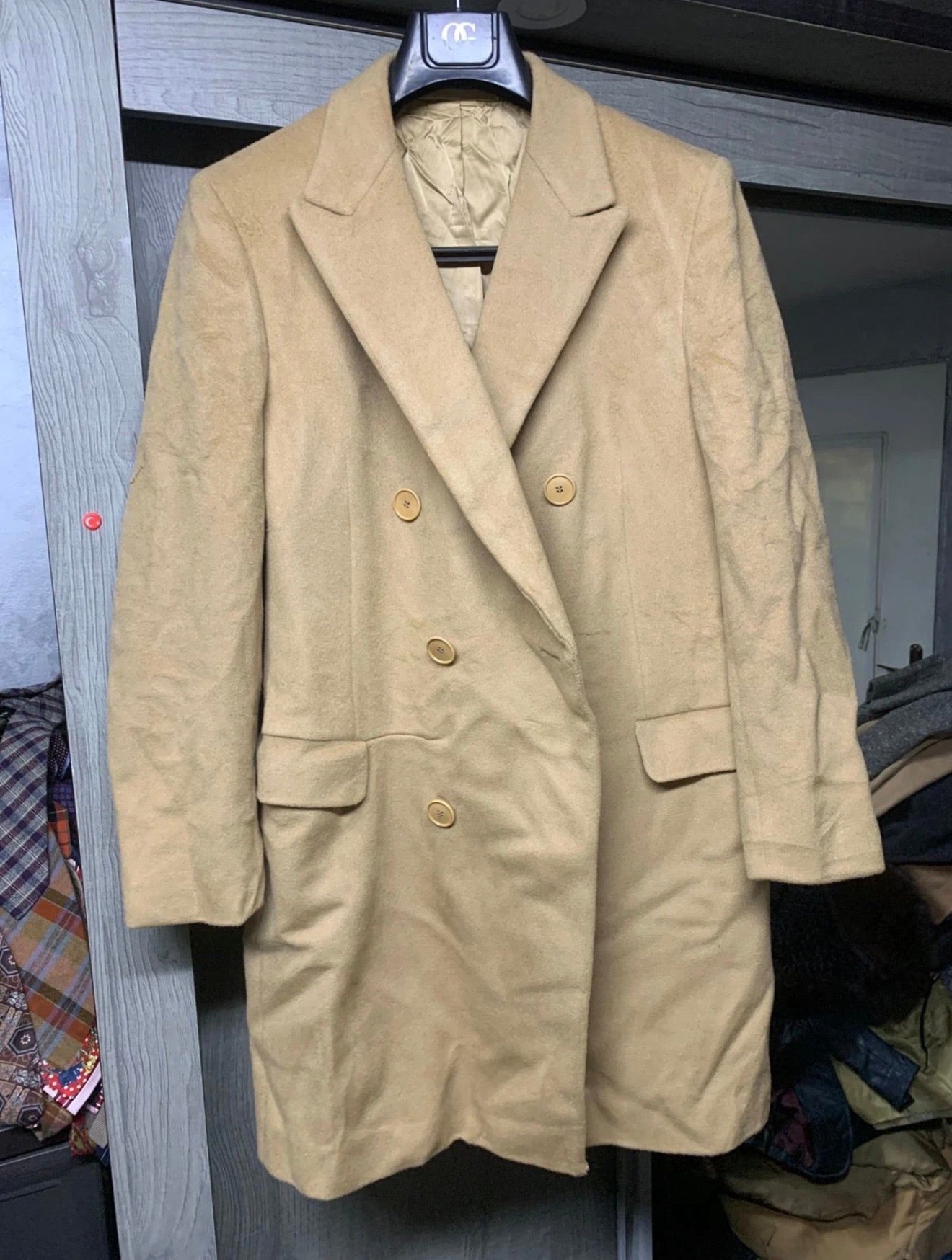 Vintage Savini classic wool Cashmere db gangster camel beige Suit over coat 40R