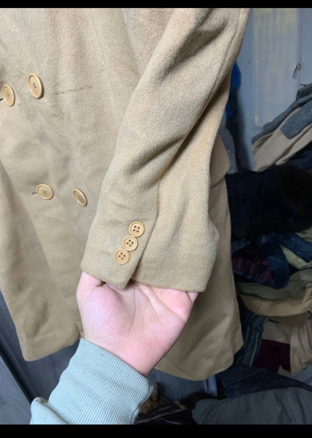 Vintage Savini classic wool Cashmere db gangster camel beige Suit over coat 40R