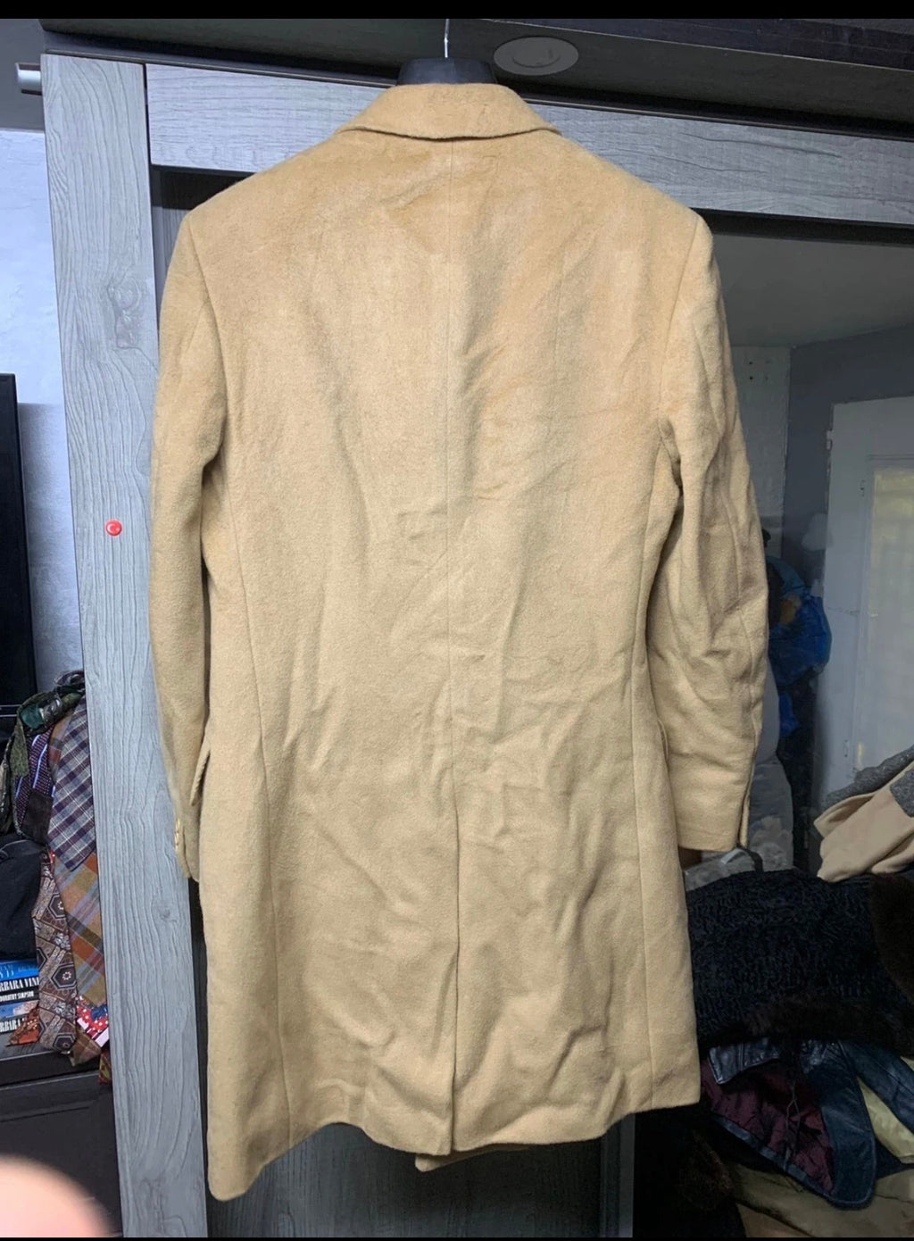Vintage Savini classic wool Cashmere db gangster camel beige Suit over coat 40R