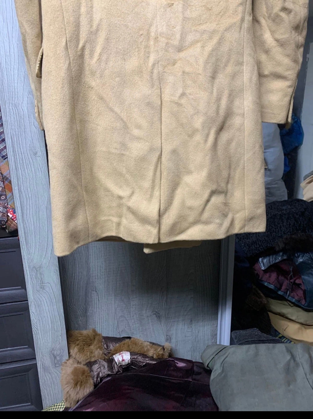 Vintage Savini classic wool Cashmere db gangster camel beige Suit over coat 40R