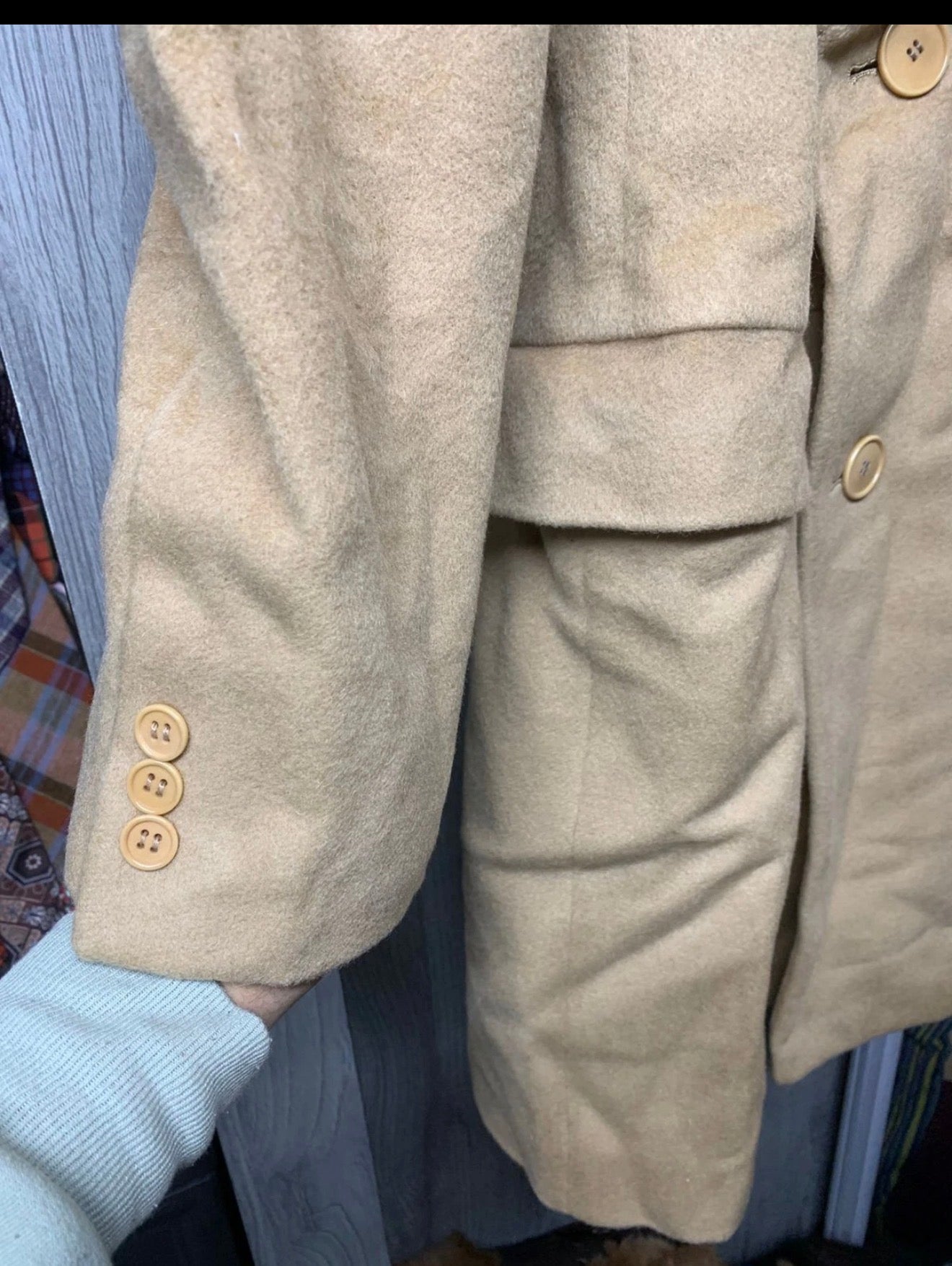 Vintage Savini classic wool Cashmere db gangster camel beige Suit over coat 40R