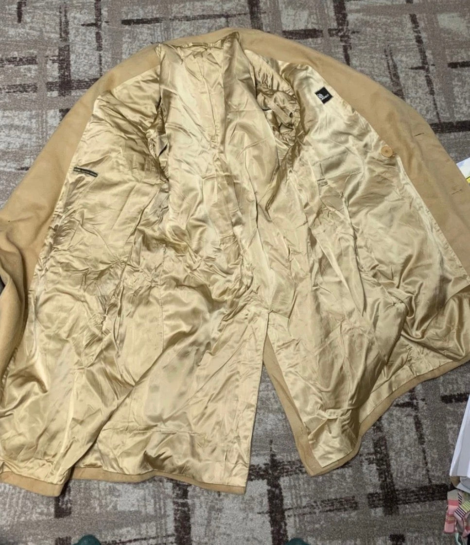 Vintage Savini classic wool Cashmere db gangster camel beige Suit over coat 40R