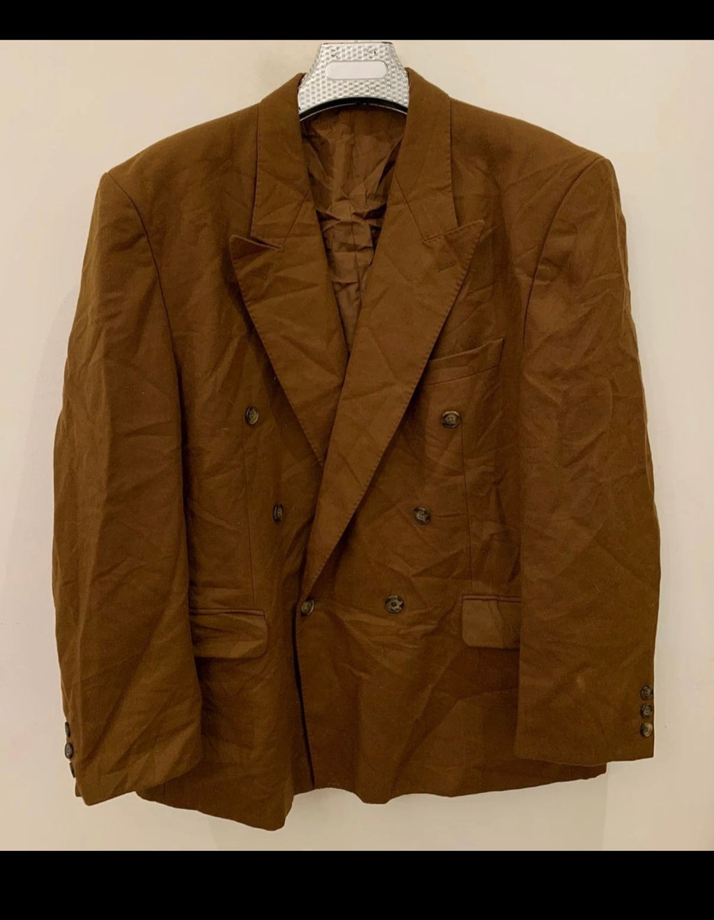 Vintage pure wool double breasted brown classic jacket blazer 44R